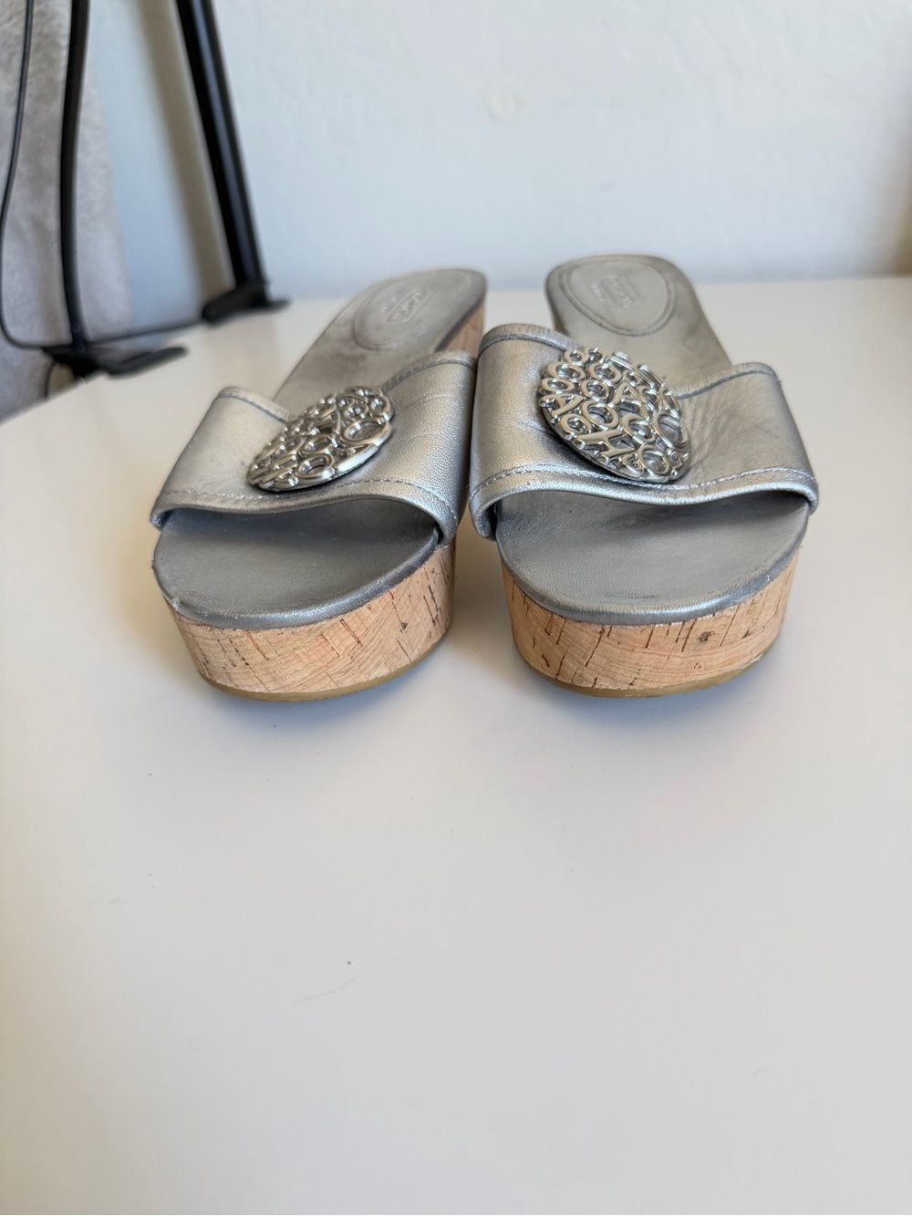 Coach Judith Metallic Silver Wedge Slide Sandals 8.5b - Picture 2 of 8